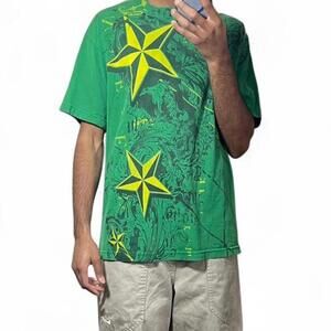 Vintage Carbon Green Yellow Stars Graphic Tee